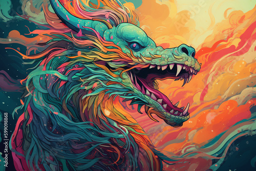 Illustration of dragon in colorful style