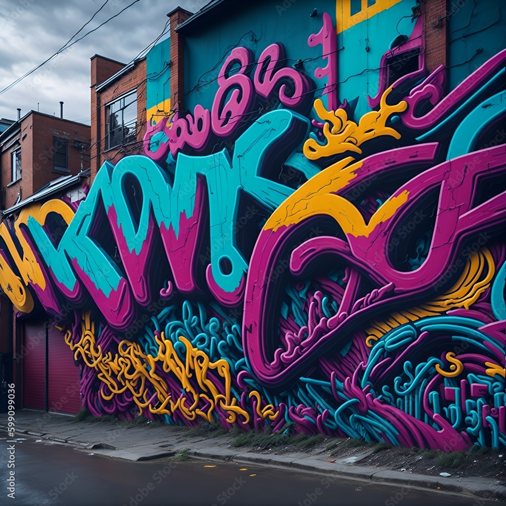 Street art mural, generative AI Street art mural, generative AI