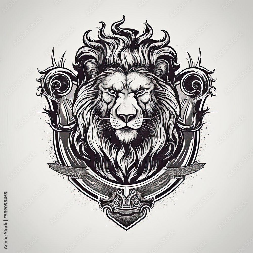 Lion Logo, Crest, Banner, Company logo, Brand logo. Generative AI. Lion Logo, Crest, Banner, Company logo, Brand logo. Generative AI.