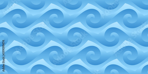 Blue seamless curly waves pattern vector illustration