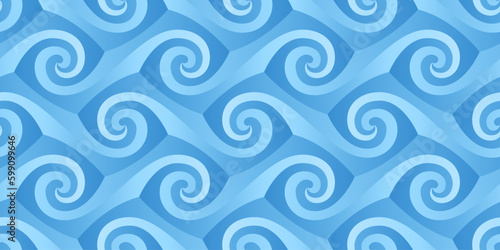 Blue seamless curly waves pattern vector illustration
