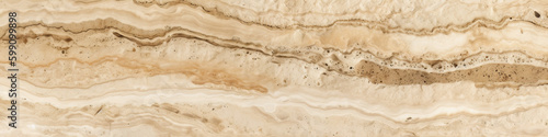 Panorama with travertine, a pale yellow stone surface. AI generative warm yellow natural panoramic banner background © Friedbert