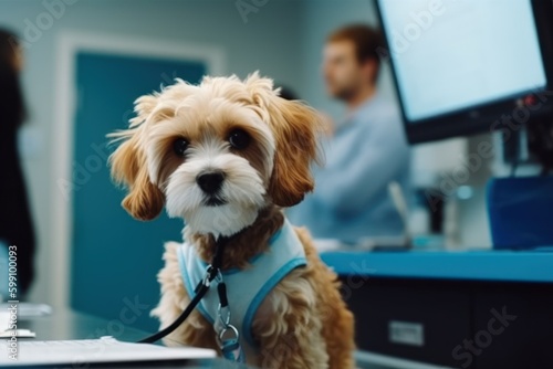 Little dog at the veterinary clinic - generative ai