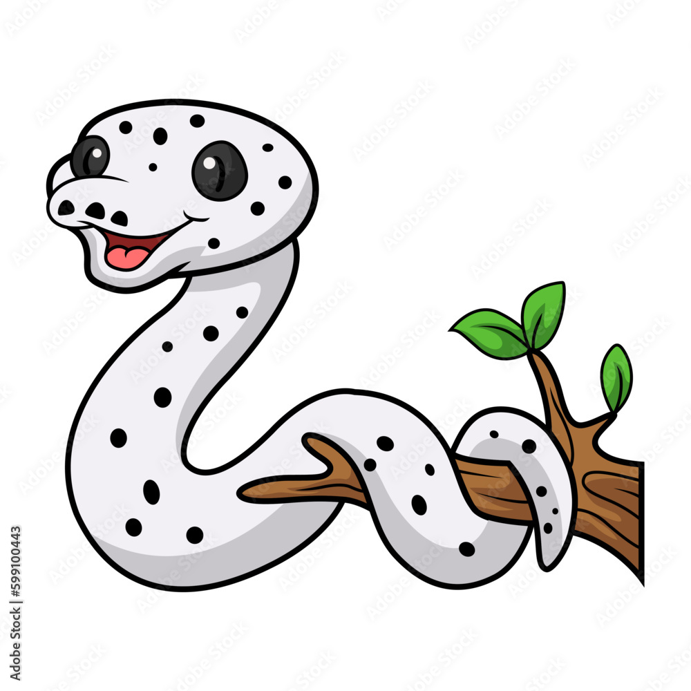 Cute cow reticulated python cartoon on tree branch Cute cow reticulated python cartoon on tree branch