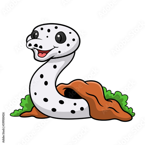 Cute cow reticulated python cartoon out from hole