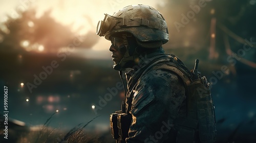 bravery soldier, digital art illustration, Generative AI photo