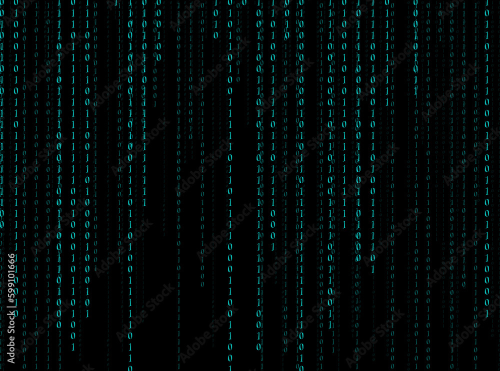 Binary code in digital space. 1s and 0s on black background Binary code in digital space. 1s and 0s on black background