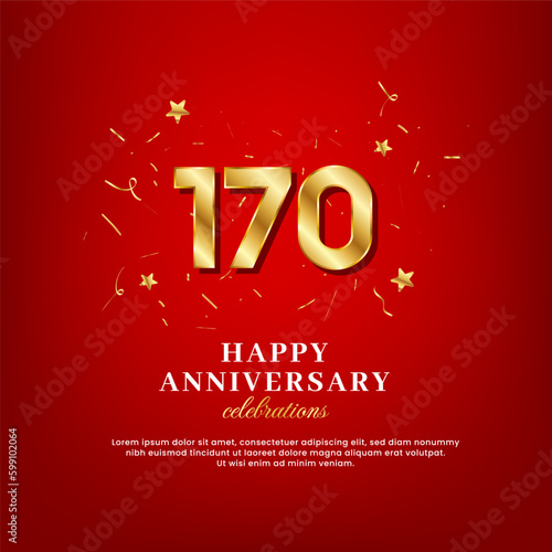 170 years of golden numbers  anniversary celebrating text  and anniversary congratulation text with golden confetti spread on a red background