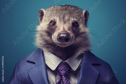 Fototapet Anthropomorphic honey badger dressed in a suit like a businessman