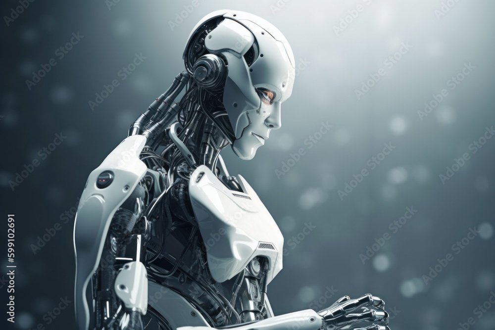 A robot with an artificial element as an element of a neural network. AI generated, human enhanced