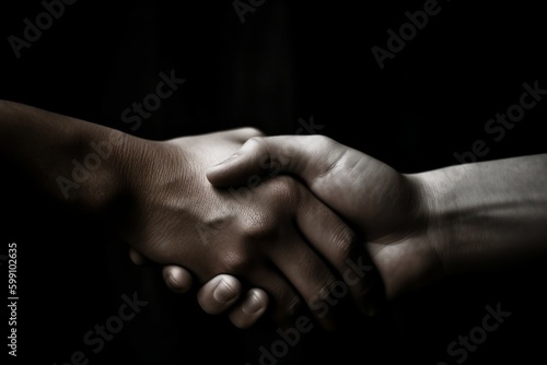 Friendly handshake. The concept of friendship and mutual understanding. AI generated, human enhancement