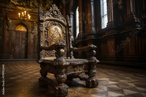 Majestic throne in the castle hall. AI generated, human enhanced