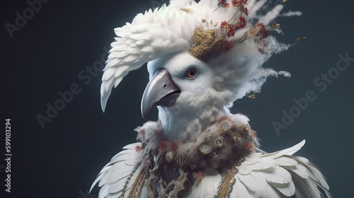 clever chaste white bird, digital art illustration, Generative AI