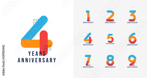 Set of creative anniversary logo. Anniversary number with colorful shape and geometric concept