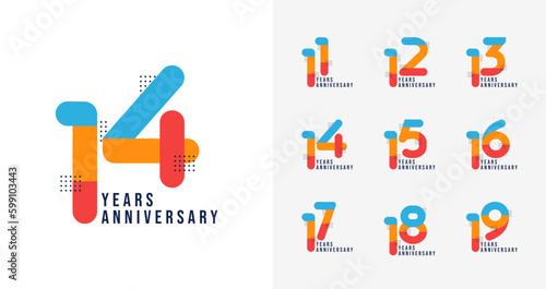 Set of creative anniversary logo. Anniversary number with colorful shape and geometric concept photo