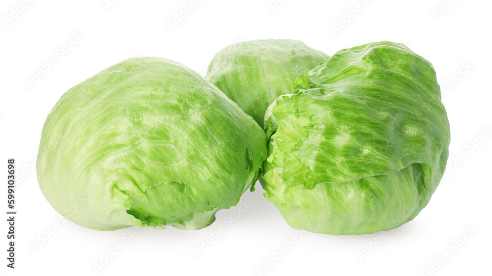 Fresh green iceberg lettuces isolated on white Fresh green iceberg lettuces isolated on white