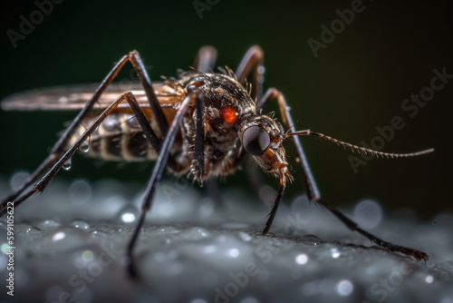 closeup of a nasty insect mosquito sitting on her hand and drinks the blood of the pierced skin The concept of harmful parasites, malaria Generative AI © Muhammad Shoaib