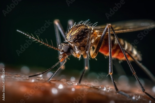 Close-up shot of a mosquito blood sucking on human skinClose-up shot of a mosquito blood sucking on human skin Generative AI © Muhammad Shoaib