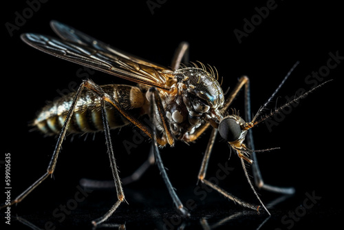 Dangerous Malaria Infected Mosquito Isolated on Black Generative AI