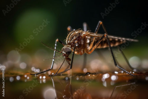 Macro of mosquito (Aedes aegypti) with blood in the stomach after sucking blood. Mosquito is carrier of Malaria  Encephalitis  Dengue and Zika virus Generative AI © Muhammad Shoaib
