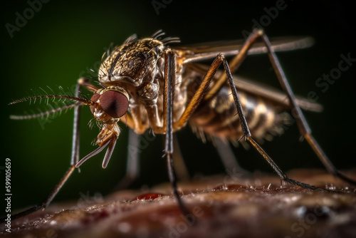 Malaria Infected Mosquito Bite on Green Background. Generative AI © Muhammad Shoaib