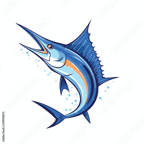 Vector illustration of blue marlin sword fish jump from water outdoor fishing sport logo design