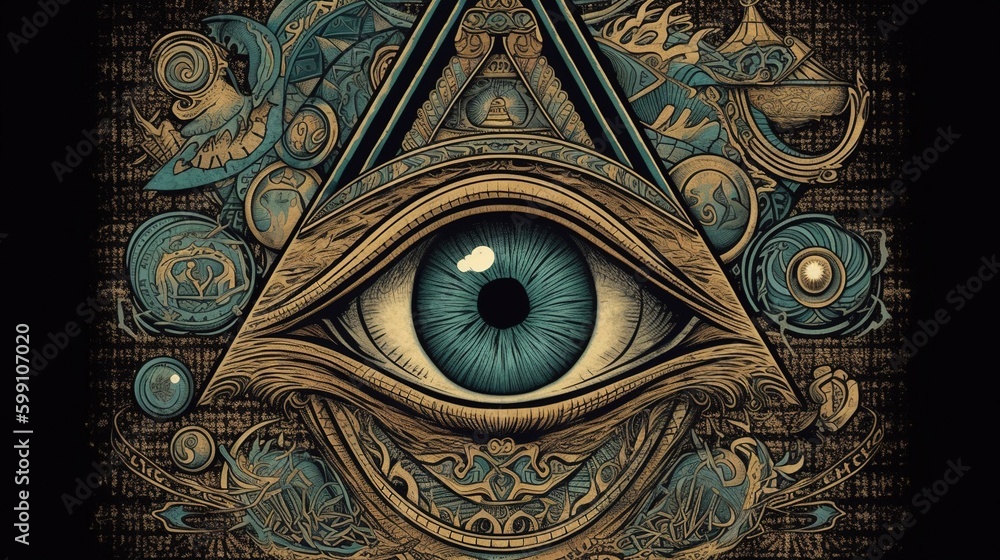 mystical and esoteric eye symbol, digital art illustration, Generative AI