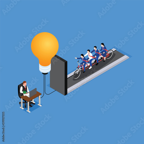Business manager and staff generating Big idea isometric 3d vector illustration concept for banner, website, illustration, landing page, flyer, etc.