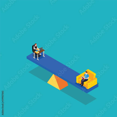 Work and hobby balance in life isometric 3d vector illustration concept for banner, website, illustration, landing page, flyer, etc.