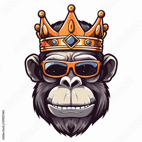 Vector illustration of cool gorilla monkey king smile wearing crown and glasses