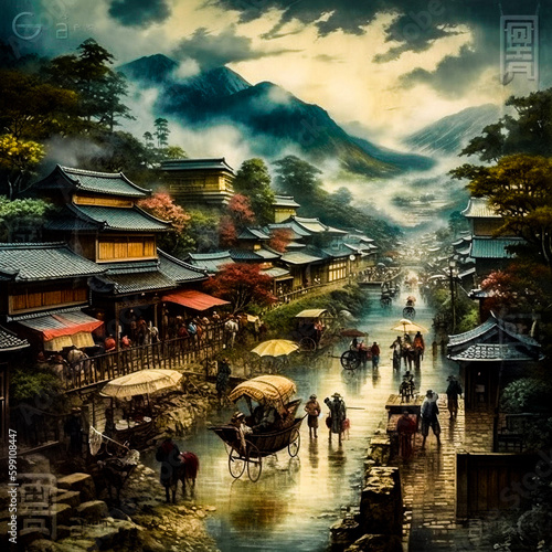 日本の明治時代の風景　Scenery of the Meiji era in Japan　|　Generative AI photo