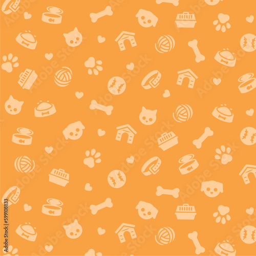 Orange pet icons pattern. Dog and cat related seamless pattern. Animal flat vector illustrations