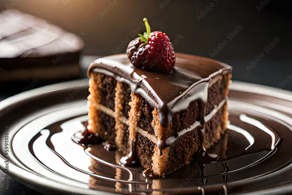 Close up of homemade chocolate cake, generative AI Close up of homemade chocolate cake, generative AI