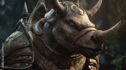 Print op canvas warlord rhino, digital art illustration, Generative AI