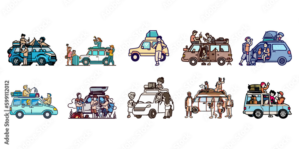 car camping vector set collection graphic clipart design Stock Vector ...