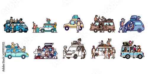 car camping vector set collection graphic clipart design