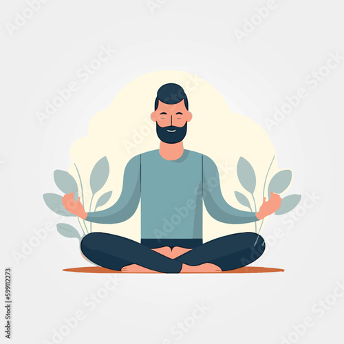 vector illustration, man meditating sitting