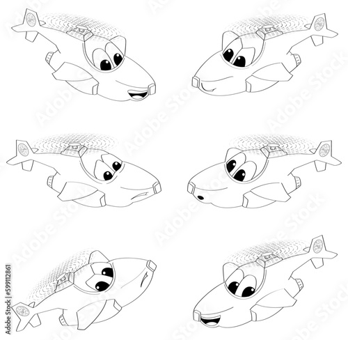 Cartoon helicopter. Character set for coloring. Named and editable layers for animation.