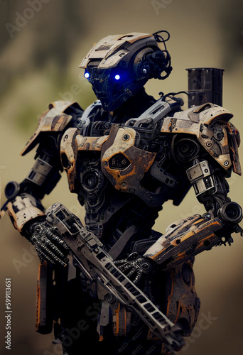 Robots. Soldier Robot hyper realistic. Conceptual project 2025. Futuristic interpretation. Illustration for advertising, cartoons, games, blockbusters, print media. My collection.