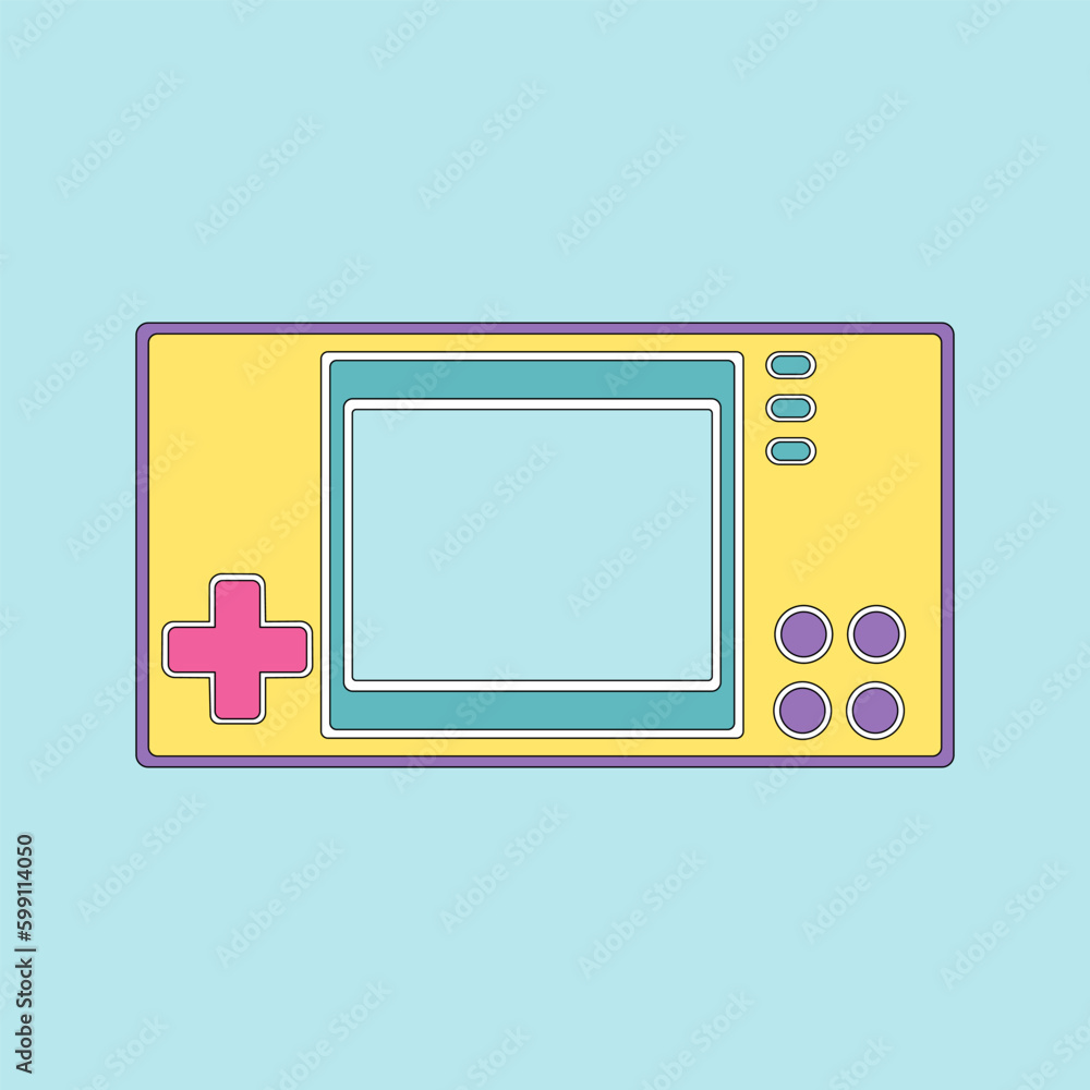 Retro portable classic console game pad from the 80s, 90s production. Vector flat cartoon illustration Retro portable classic console game pad from the 80s, 90s production. Vector flat cartoon illustration