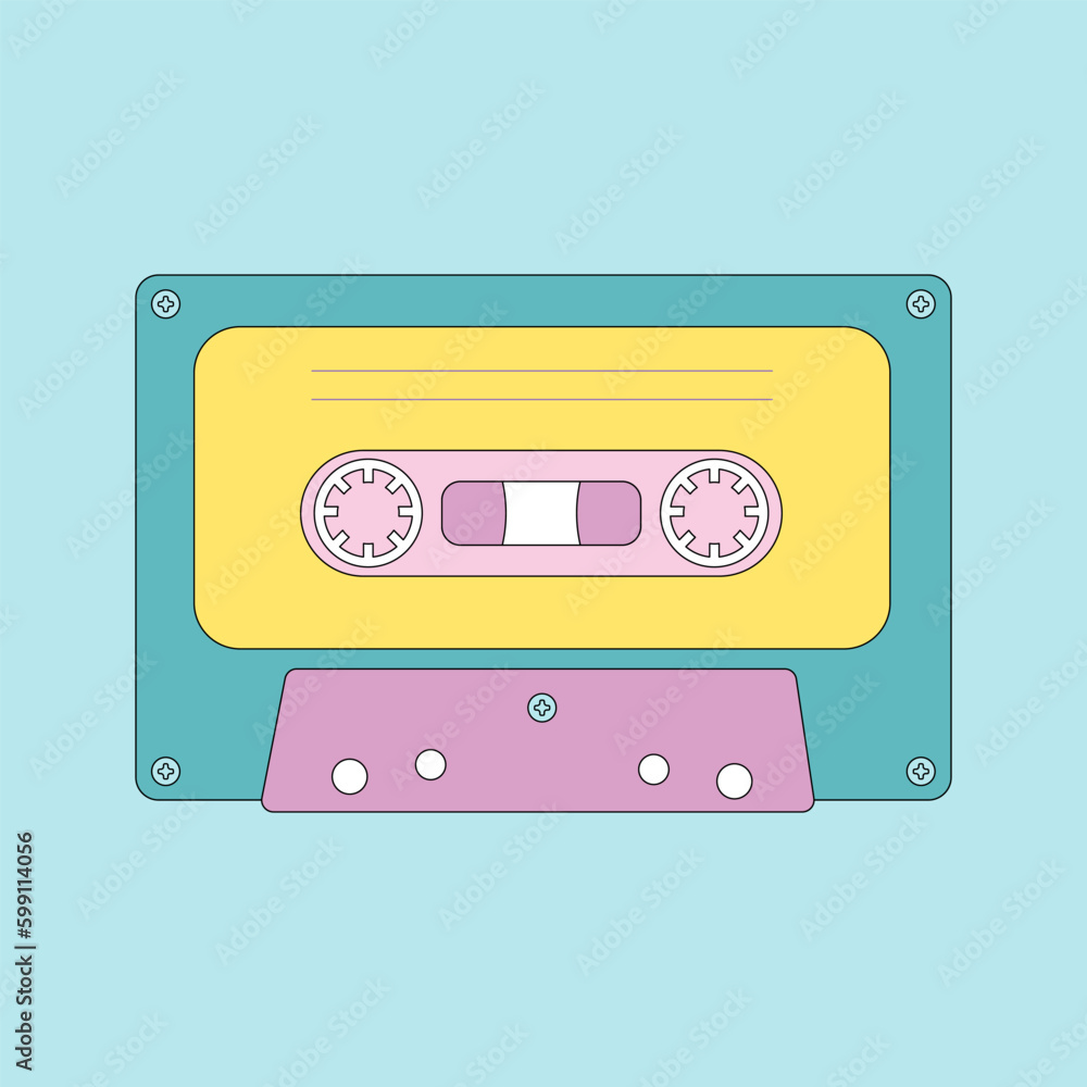 Vintage cassette. Retro cassette with pop songs from the 80s and 90s. Vector cartoon illustration