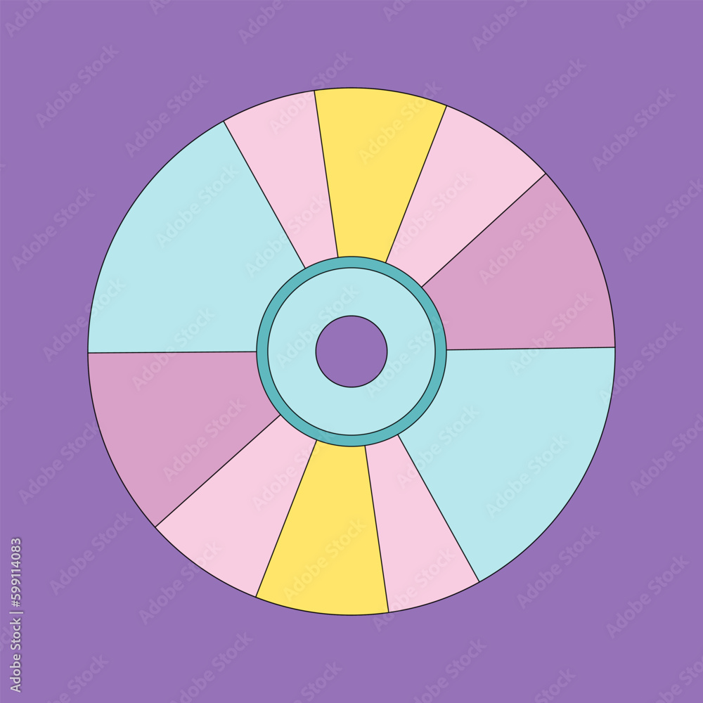 Laser disk or compact CD disk is an old medium to store information on retro computers. Vector cartoon illustration Laser disk or compact CD disk is an old medium to store information on retro computers. Vector cartoon illustration