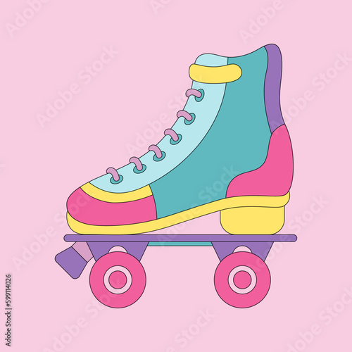 Roller skates. 1990s fashion. Premium quality rollerskating element in trendy style. Vector retro colorful illustration