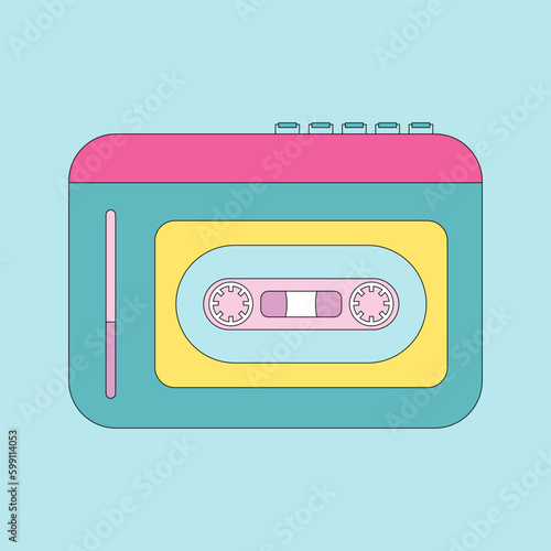 Vintage cassette player from the 80s, 90s production. Old audio player. Vector retro flat illustration 