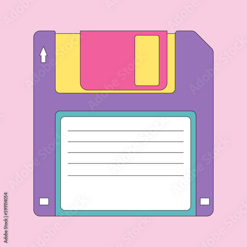 Diskette or floppy disk is an old medium to store information on retro computers. Vector cartoon illustration