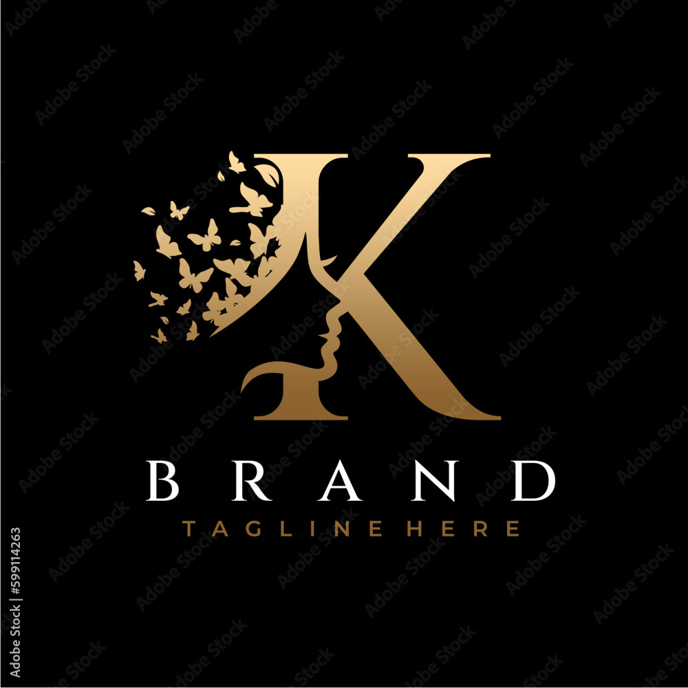 Letter K Beauty Butterfly Crown Logo Design Letter K Beauty Butterfly Crown Logo Design