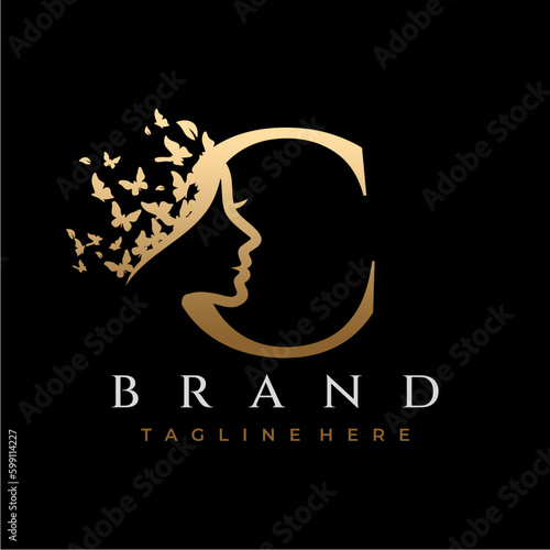 Letter C Beauty Butterfly Crown Logo Design