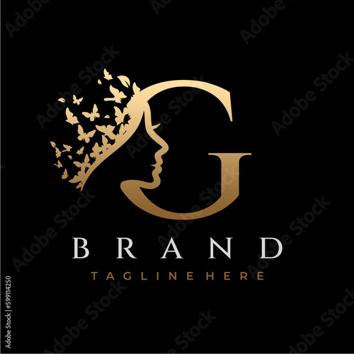 Letter G Beauty Butterfly Crown Logo Design