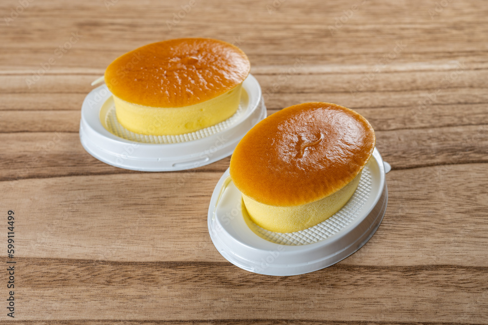 two pieces cheese cakes horizontal composition