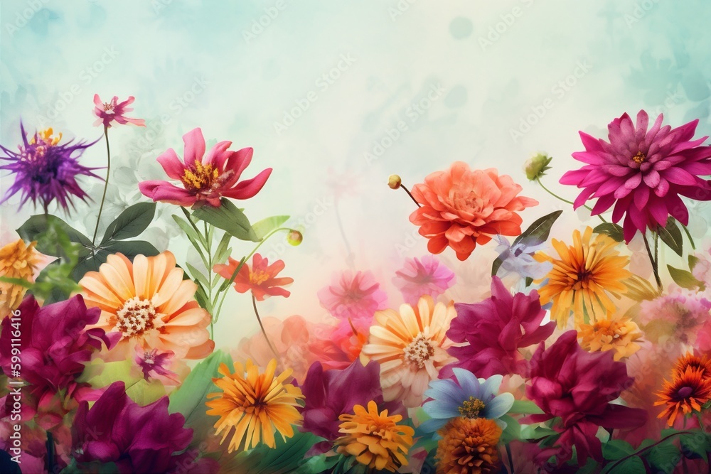 Obraz premium flower spring blossom color mother peonies design pastel background valentine watercolor. Generative AI.